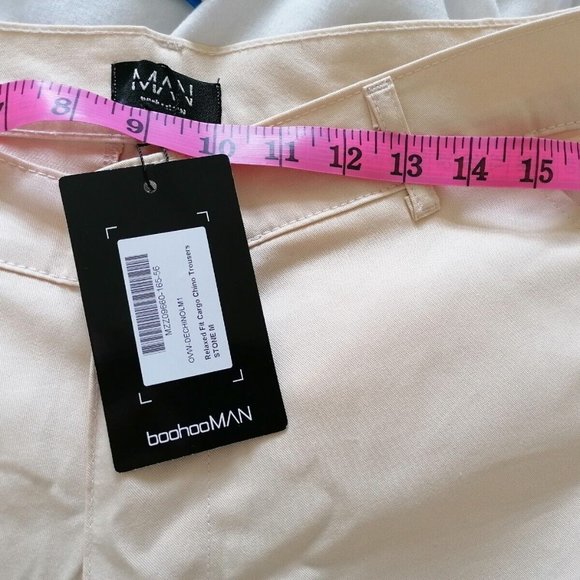 Boohoo Mens Chino Trousers Size M 34 W 31 L Chino Style Cargo Stone Colour - Picture 5 of 12